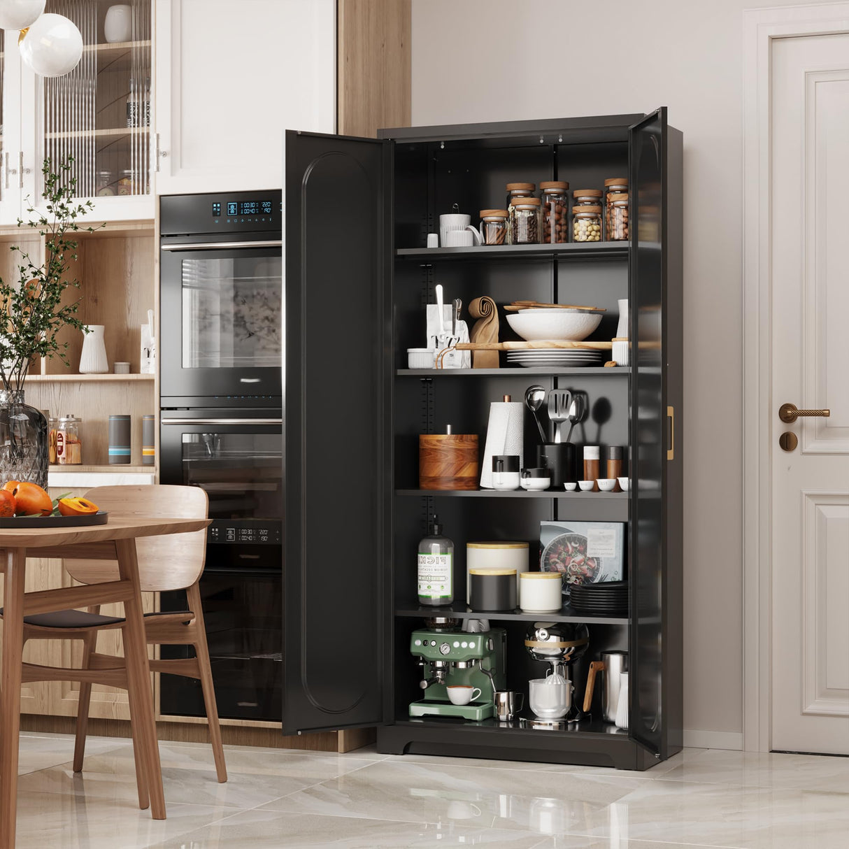 SteeLoong Metal Kitchen Storage Cabinet,71”Pantry Cabinet with Doors and 4 Adjustable Shelves,Tall Black Cabinet for Pantry, Laundry Room,Living Room,Dinning Room SteeLoong