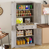 BORNOON Pantry Organizers and Storage Cabinet, 70” Barn Door White Kitchen Cabinet with Drawers and Adjustable Shelf, Tall Pantry for Kitchen, Dining Room, Living Room Bedroom BORNOON