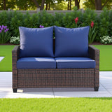 EortheX Outdoor Patio Loveseat,All-Weather Wicker Loveseat with Cushions – Rattan Outdoor 2 Person Sofa Furniture for Garden, Balcony, and Deck,Sectional Patio Love seat Sofa Set - Blue EortheX outdoor fancy