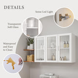 FIMELLO Wall Cabinet, Acrylic Glass Wall Mounted Storage Cabinets， Medicine Cabinet for Kitchen Garage Laundry, White, 3 Door FIMELLO