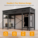 CubiCubi 47 Inch Computer Desk with 3 Drawers and Storage Shelves, Small Home Office Desk, Study Writing Table, Simple Desk for Bedroom, Black CubiCubi