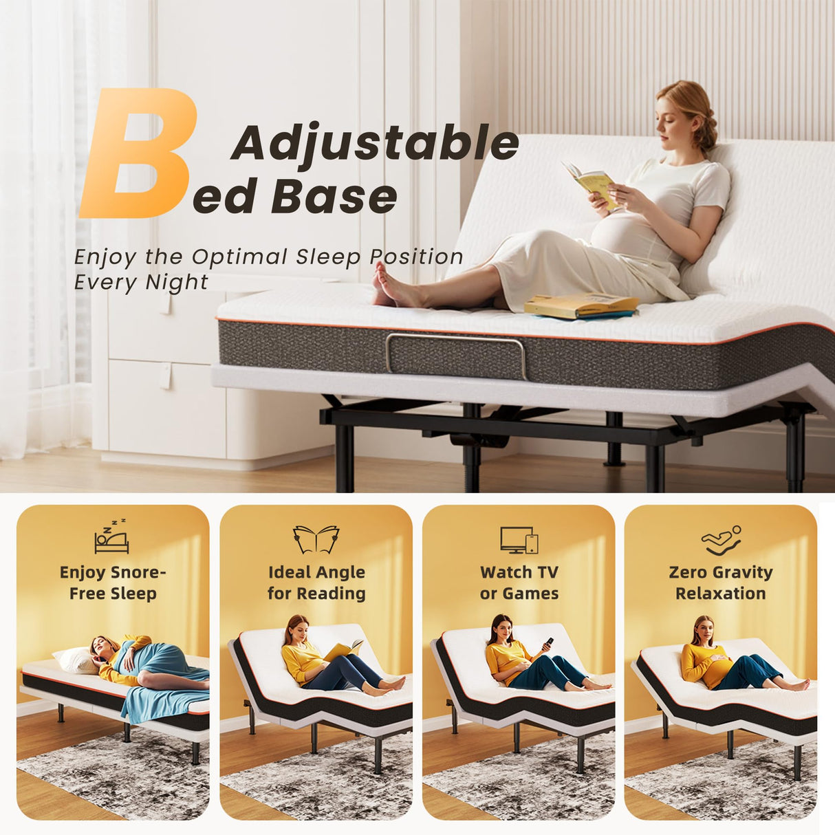 Yireehome Adjustable Bed Frame King Size with Wireless Remote, USB, Head Foot Incline, Underbed Light, Zero Gravity, Heavy Duty Platform Bed Base Yireehome