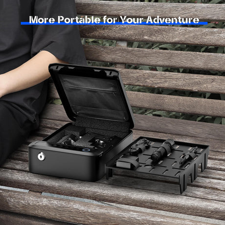 ONNAIS Alloy SE Rechargeable Portable Gun Safe, Biometric Gun Safe for Pistols, Fingerprint Handgun Safe with Keys, Keypad, Pistol Safe for Travel Nightstand Beside Home ONNAIS