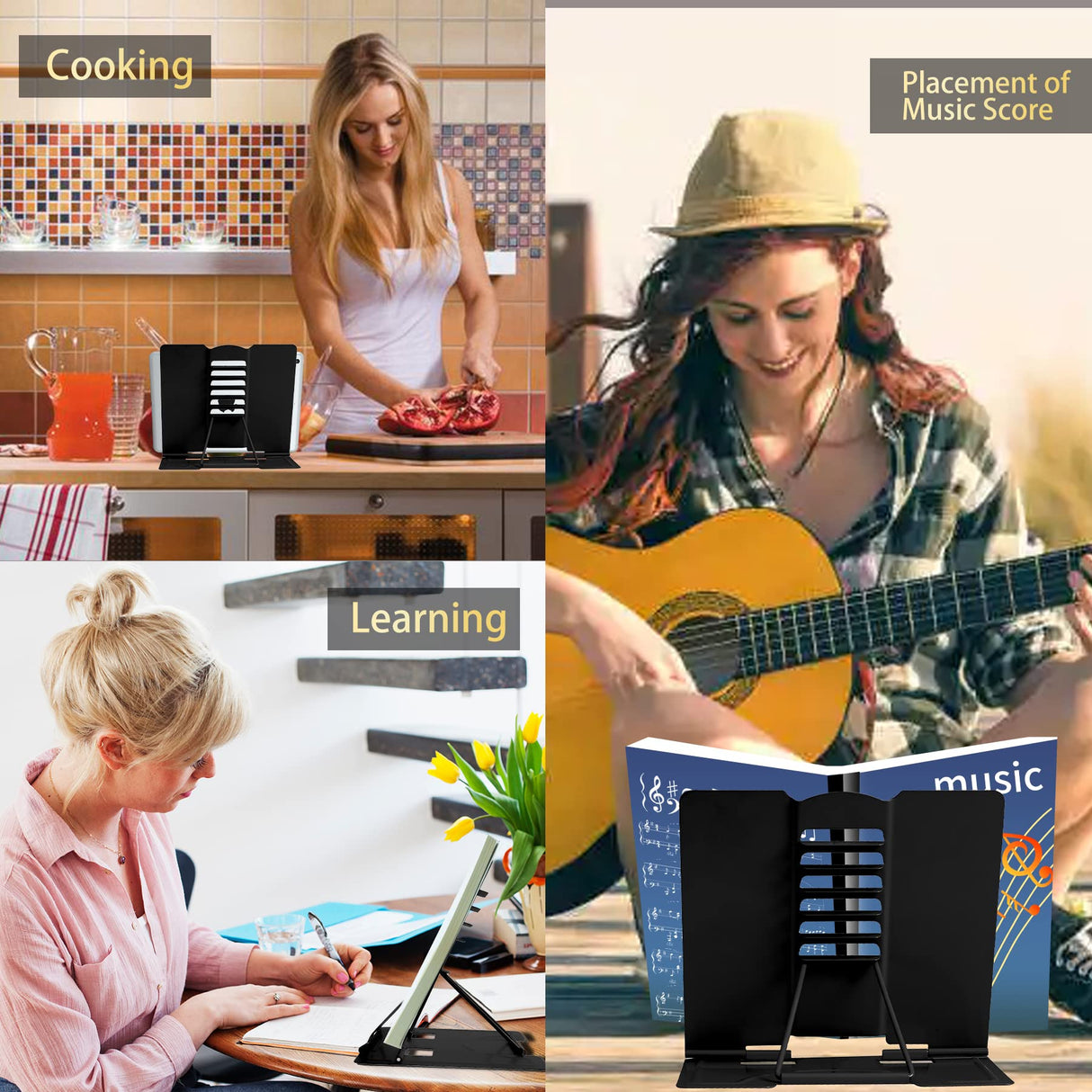 Metal Book Stand - Adjustable Book Holder for Reading (Full Black) Camelmother