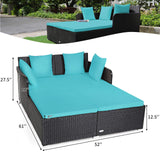 Tangkula Outdoor Rattan Daybed, Sunbed Wicker Furniture w/Spacious Seat, Upholstered Cushion & High-Resilience Sponge, Wicker Patio Sofa Set w/Extra Pillows for Courtyard Poolside(Turquoise) Tangkula
