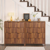 XUZENEST 4 Drawer Double Dressers for Bedroom with Waveform Fluted Panel Design, Modern Wide Chest of Drawers,Wood Storage Dresser Chest of Drawers for Bedroom Living Room Hallway Closet,Walnut 2 Sets XUZENEST