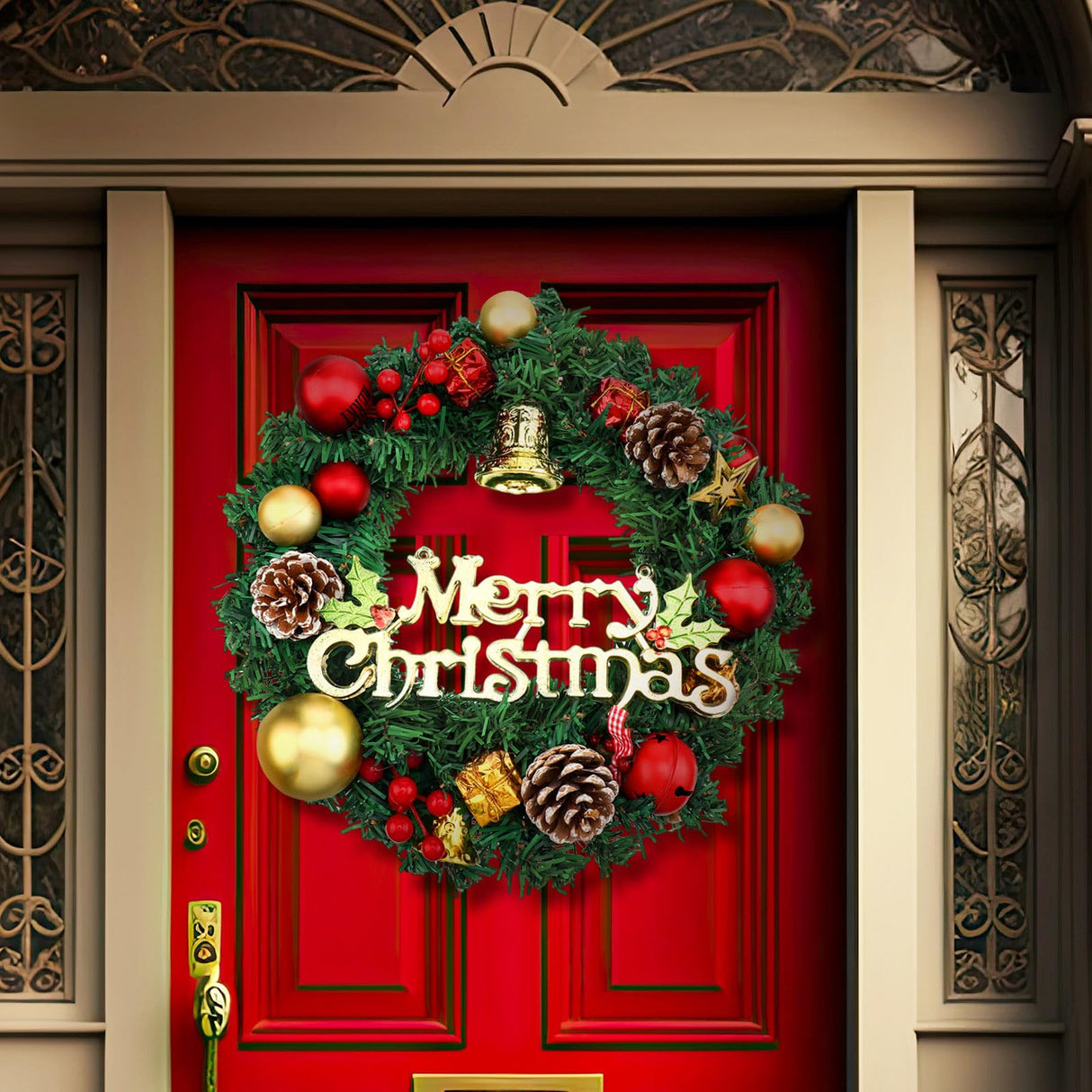 Hotop 4 Pcs Artificial Christmas Wreath for Front Door Christmas Green Farmhouse Wreath DIY Faux Plain Wreaths for Decorating Window Room Christmas Party Decor (24 Inches) Hotop