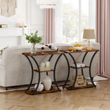 Hoctieon 3 Tier Console Table with Open Wood Shelves, Decorative Entryway Table with Curved Metal Frames, Narrow Sofa Table for Entrance, Living Room, Hallway, Rustic Brown+Black Hoctieon