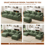 WorthFurni 111.4” Modular Sectional Sofa, U Shape Cloud Couch with 2 Movable Ottoman, Comfy Chenille Deep Seat Sofa with Soft Pillows for Living Room Apartment (Green) WorthFurni