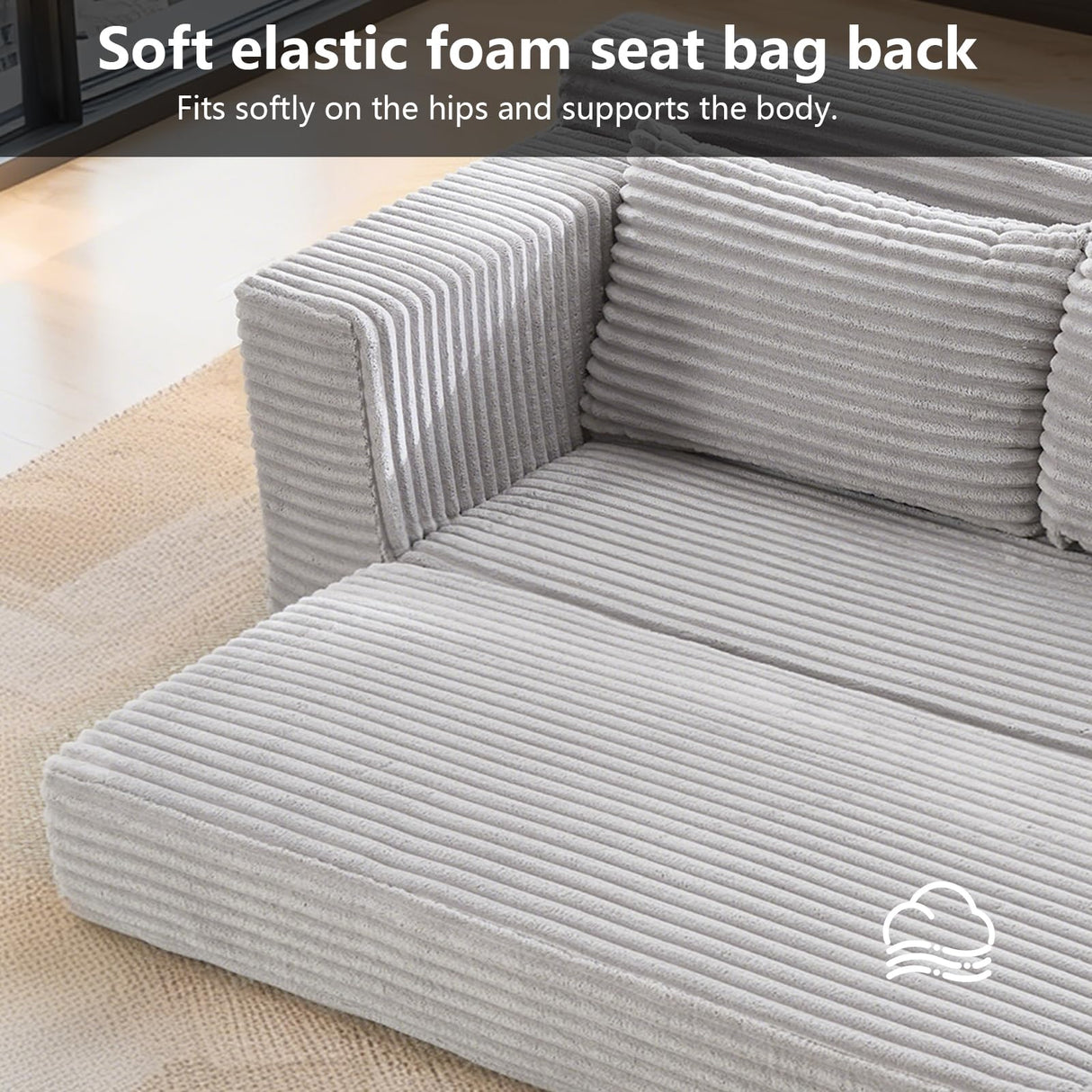 Fefances Loveseat Sofa Bed Boneless Couch, Convertible 2-in-1 Design, Corduroy Fabric - Compact Memory Foam Couch for Small Spaces, Apartments, Home Office & Bedroom （Grey） Fefances