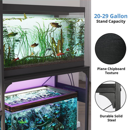 VOWNER 20-29 Gallon Fish Tank Stand with Power Outlet, Wood Aquarium Stand with Shelves for Fish Tank Accessories Storage, Heavy Duty Metal Frame, Turtle Reptile Terrarium Stand, Load 500lb,  - WoodArtSupply