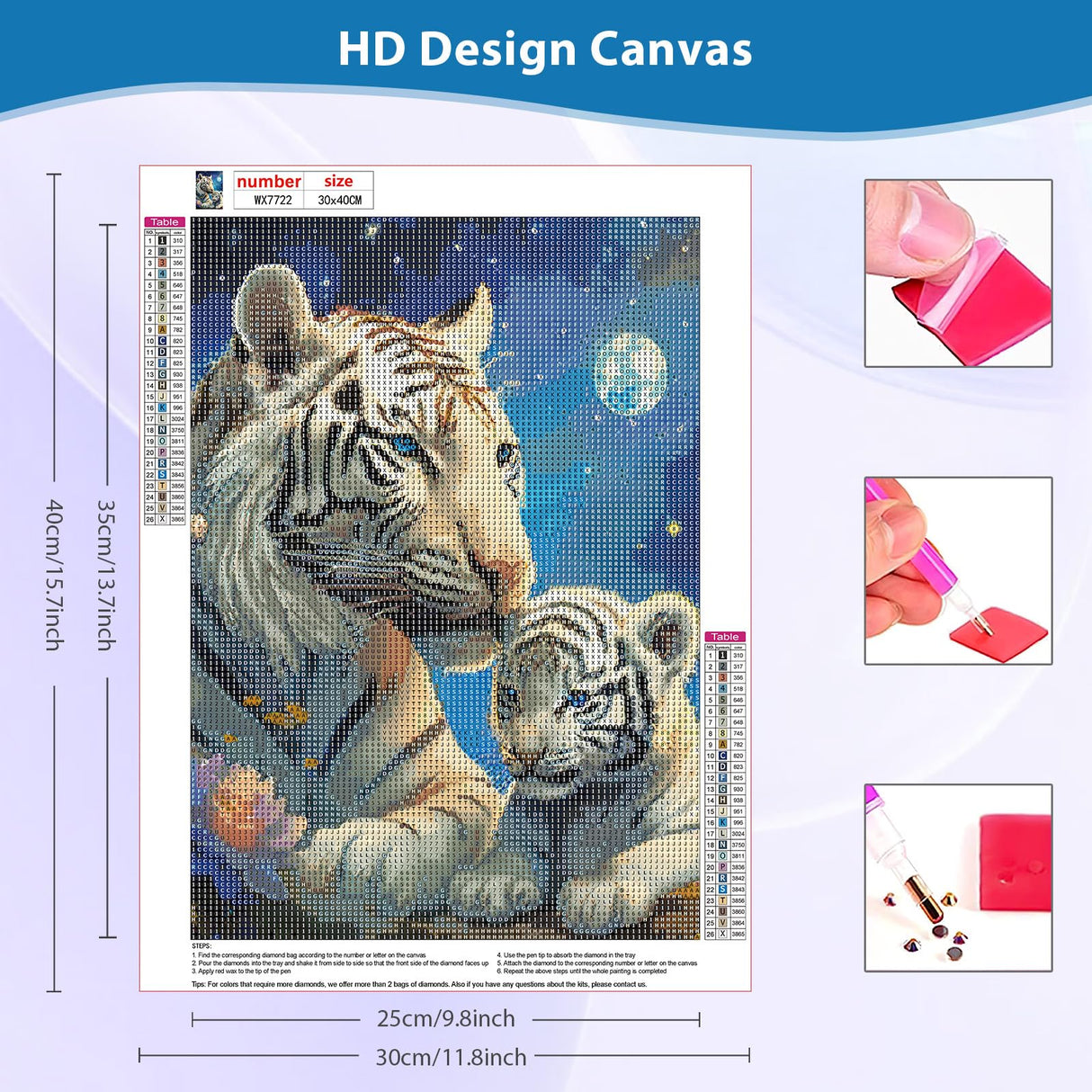DOMROM White Tiger Diamond Painting Kits for Adults, Tiger Full Drill Diamond Dots Paintings for Beginners, Round 5D Paint with Diamonds Pictures Gem Art Painting Kits DIY Crafts Kits 12x16 inch DOMROM