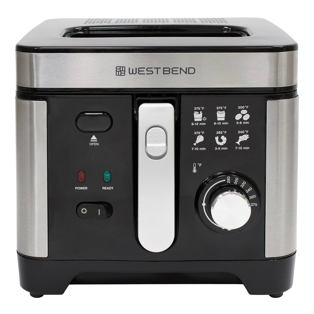 West Bend Deep Fryer with Adjustable Temperature Control Nonstick Basket Easy-View Window and Temperature Guide, Folding Handle and Locking Cover for Easy Storage, 3-Liter, Silver,Black, DFWB3LBK13 West Bend