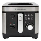 West Bend Deep Fryer with Adjustable Temperature Control Nonstick Basket Easy-View Window and Temperature Guide, Folding Handle and Locking Cover for Easy Storage, 3-Liter, Silver,Black, DFWB3LBK13 West Bend