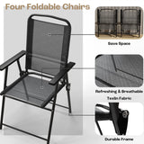 PUKAMI 6 Piece Folding Patio Dining Set with Umbrella, Outdoor Table and Chair with 4 Dining Chairs and Round Glass Table for Garden, Backyard and Deck, Black PUKAMI