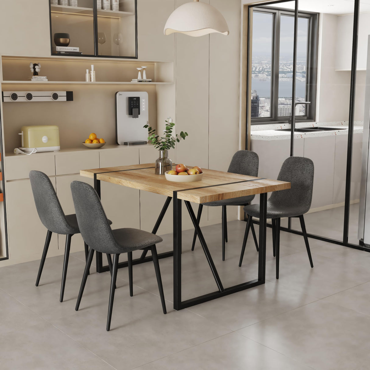 5 Piece Dining Table Set,Kitchen Dining Table Set for 4,Modern Rectangle Wooden Dining Table and Fabric Dining Chairs Set for 4 Ideal for Kitchen Dining Room Hilknen