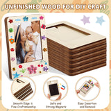 Yalikop 12 Pack Wooden Picture Frames for Crafts Unfinished Magnetic Picture Photo Frame with 12 Watercolor Pencils, Stickers, Mini Wood Fridge Magnetic Frames Display DIY Gifts for Refrigerator Yalikop