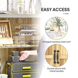 Outsunny Outdoor Storage Cabinet, Garden Tool Shed with Metal Tabletop and Shelf, Wooden Potting Bench with 2 Doors for Backyard, Patio, Lawn, Natural Wood Outsunny