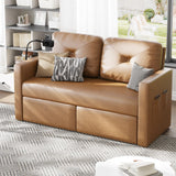 Maupvit Brown Leather Couch with Storage, Modern Comfy Loveseat Sofa with Charging Ports, Side Pockets, Solid Wooden Frame for Office, Living Room and Bedroom, 2 Seater Maupvit