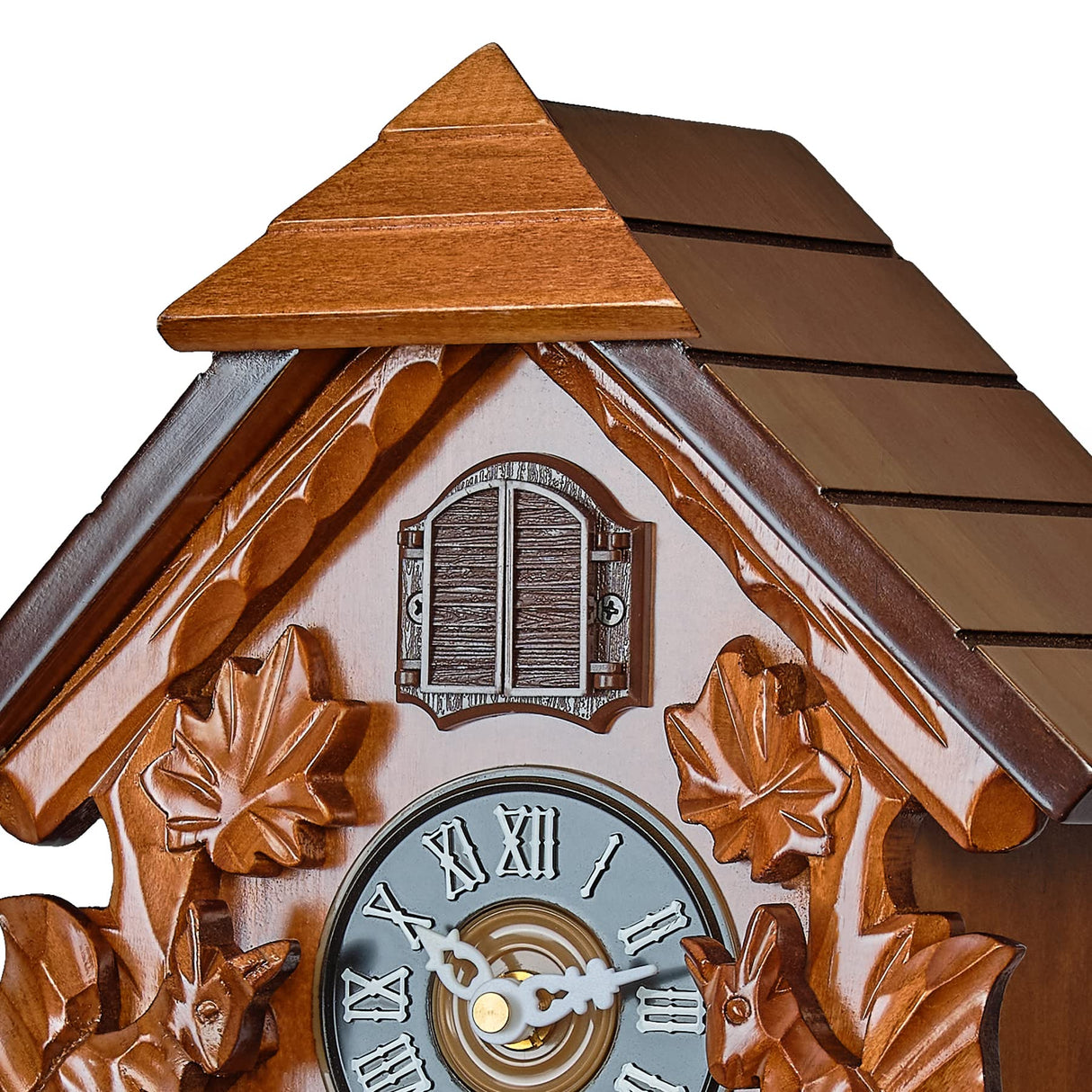 TIMEGEAR Cuckoo Wall Clock with Night Mode in Traditional German Style with Carved Squirrels (Cherry) TIMEGEAR