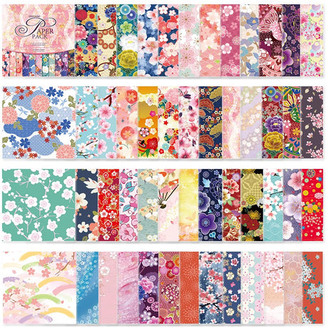 Origami Paper Kit 50 Sheets 70GSM 6 Inch Square Double Sided Color 50 Vivid Japanese Washi Chiyo Colors for Hand Crafts Origami Paper Arts Creativity.Ethnic Flowers qianshan