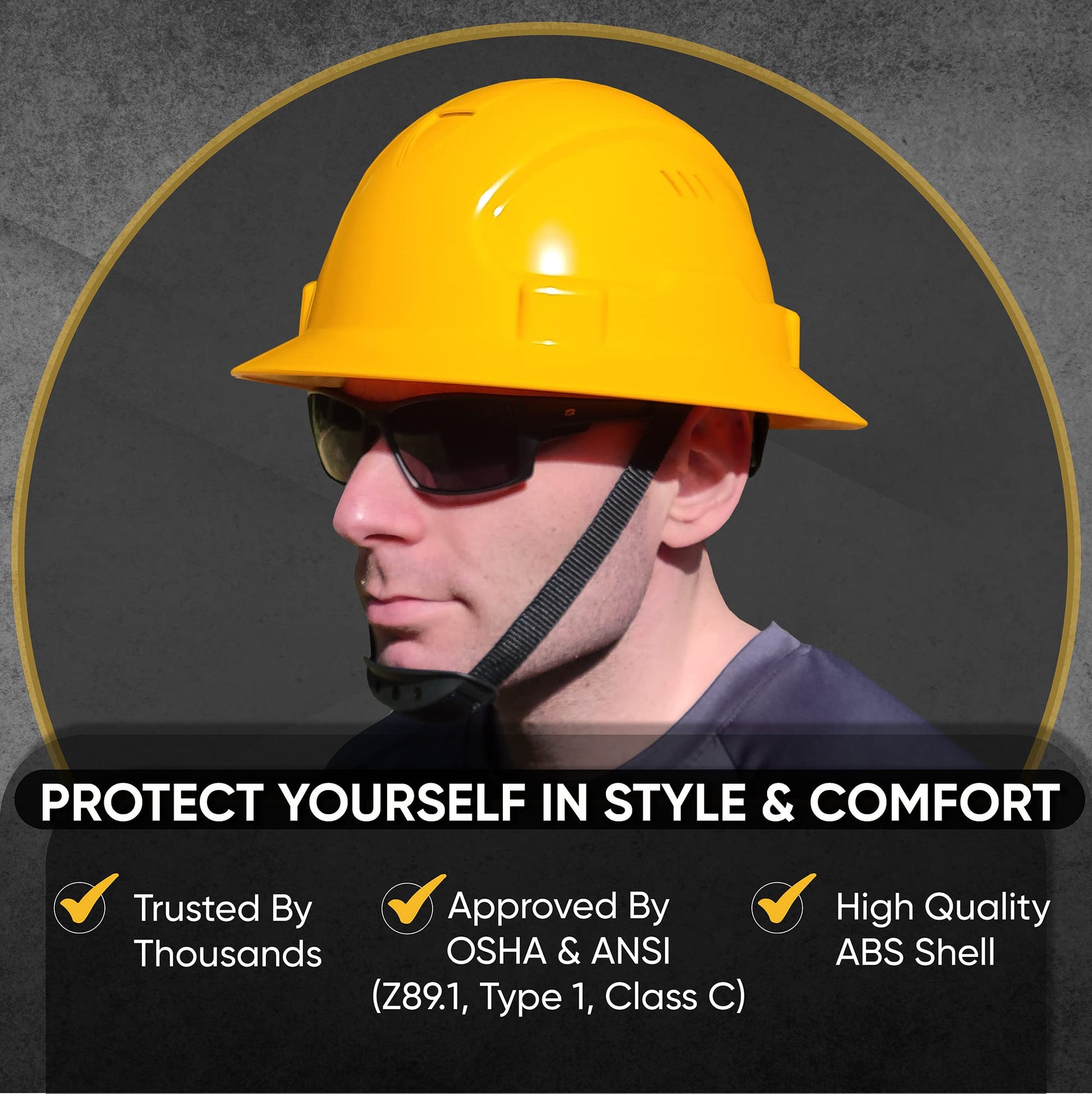 Full Brim Hard Hats Construction OSHA Approved Vented Safety Helmet Hard Hat, Cascos De Construccion Work Hardhat for Men/Women Custom Carbon Design 6 Point Ratcheting with Chin Strap (Solid  - WoodArtSupply