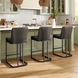 MAISON ARTS Counter Height Bar Stools with Back Set of 3 for Kitchen Counter, 24 Inch Modern Upholstered Faux Leather Barstools Farmhouse Bar Chairs Luxury Island Stools Support 330LBS, Grey MAISON ARTS