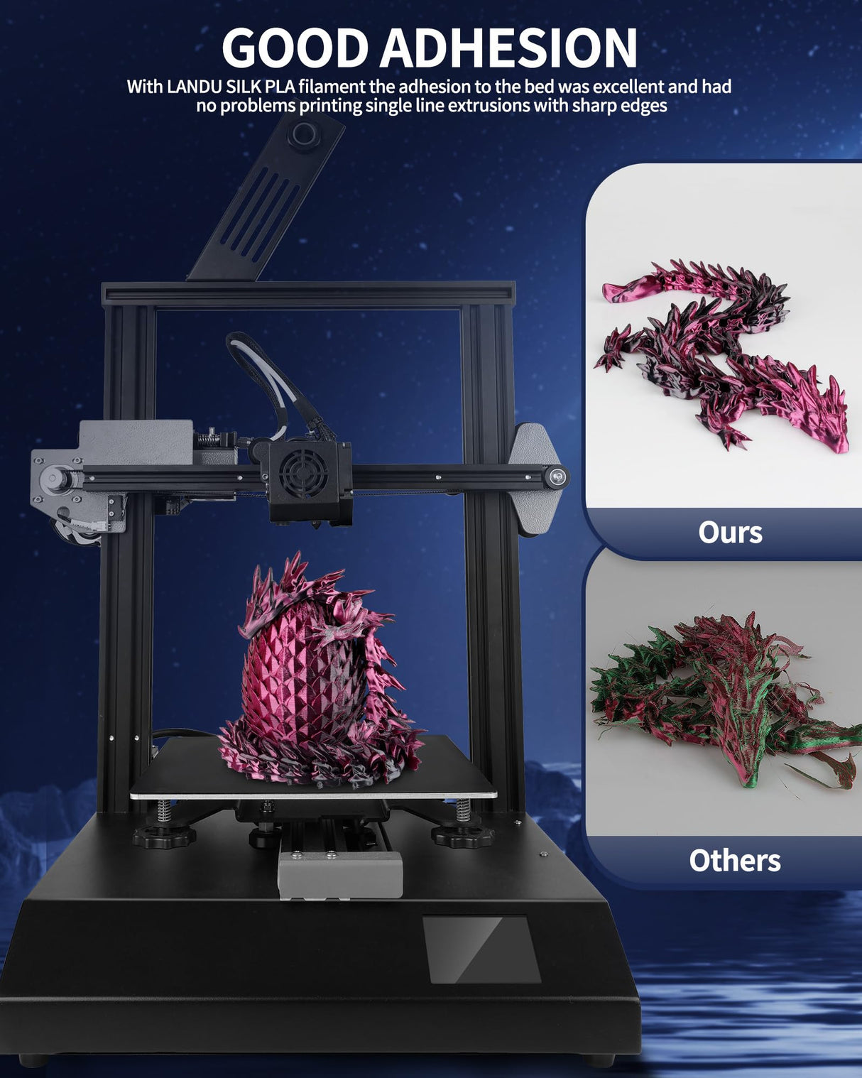 LANDU Silk Dual Color PLA Filament 1.75mm 1KG, 3D Printer Filament Dimensional Accuracy +/- 0.02mm, Coextrusion Filament PLA Shiny Filament Fits for Most FDM 3D Printers,1KG Spool (2.2lbs) Red Black LANDU