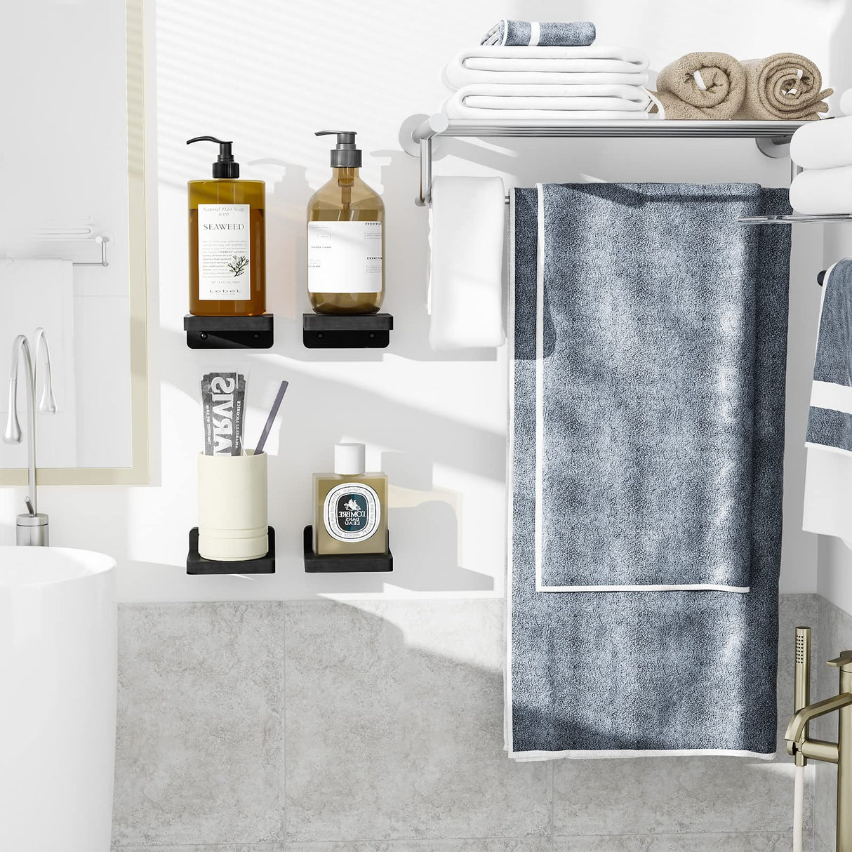 SRIWATANA Small Floating Shelves Wall Mounted, 4 Inch Wood Shelf for Decoration and Storage Set of 4, Mini Display Shelf for Bedroom, Bathroom, Kitchen, Office (Weathered Black) SRIWATANA