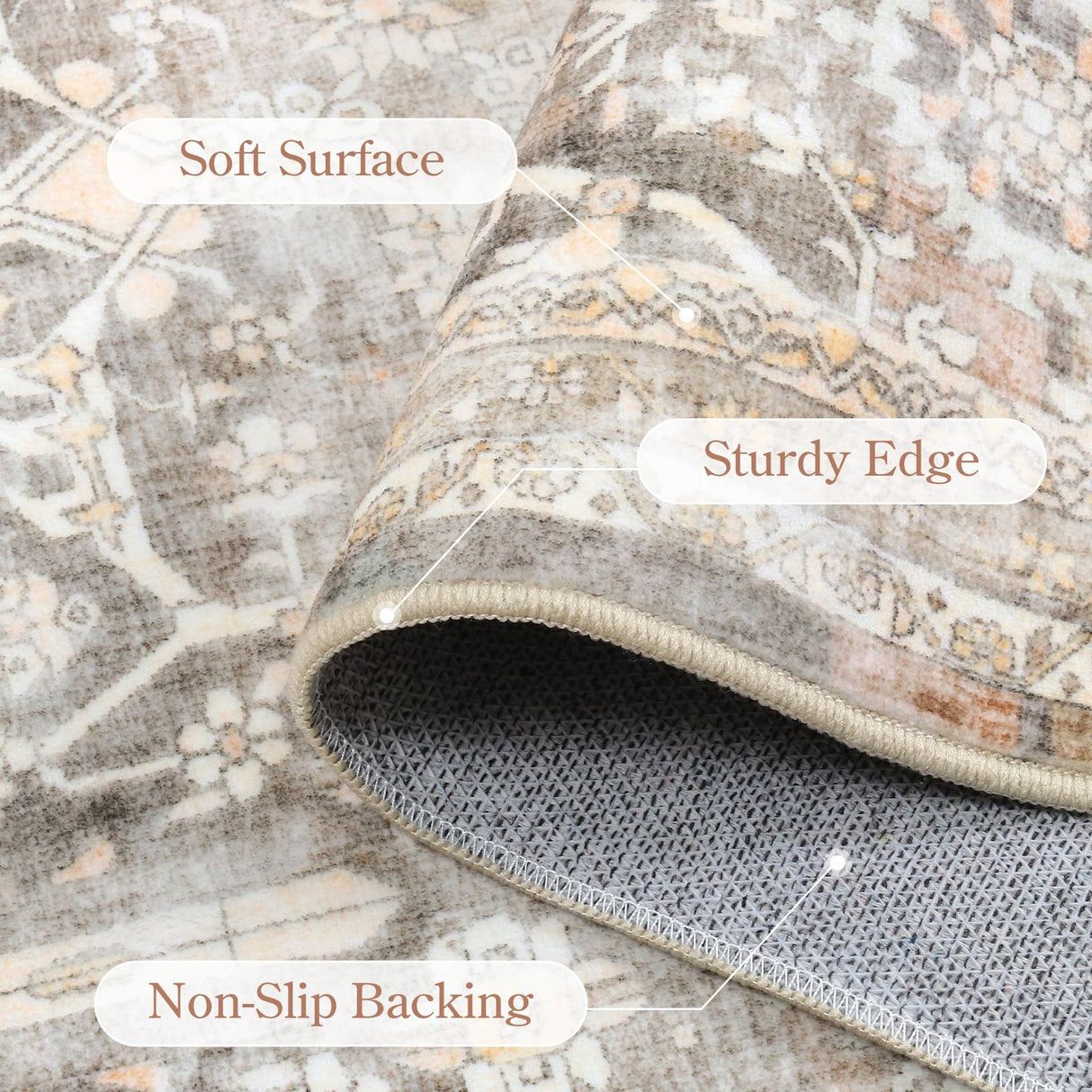 Collive Washable Area Rug 8x10, Neutral Boho Rugs for Living Room Rugs 8x10 Non Slip Farmhouse Modern Bedroom Carpet Stain Resistant Aesthetic Print Accent Floor Mat for Dining Guest Office - Beige Collive