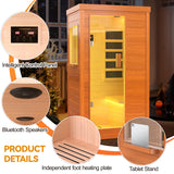 HUGROVE Far Infrared Wooden Sauna, Indoor Sauna with Bluetooth Speakers & 5 Heating Panel, 900W Aucoumea klaineana Dry Sauna for Home, Intelligent Control Panel and Tempered Glass Door HUGROVE