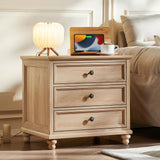 Joaxswe Farmhouse Nightstand with Charging Station, 24" Wide End Table with 3 Drawers,Natural Wood Dresser for Bedroom, Bed Side Table Chest of Drawers Cabinet,Night Stand for Living Room, Closet Joaxswe