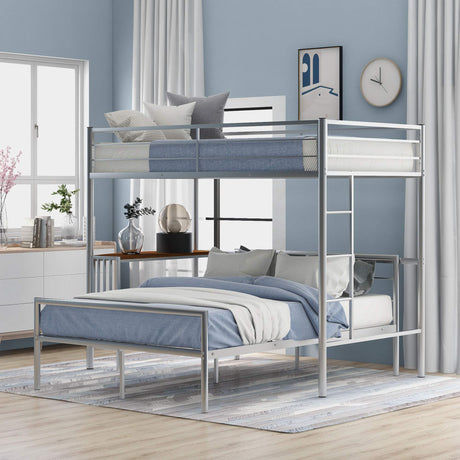 Harper & Bright Designs Twin Over Full Metal Bunk Bed with Desk, L Shaped Bunk Bed with Ladder and Quality Slats for Bedroom- Silver Harper & Bright Designs