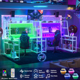 armocity L Shaped Gaming Desk with LED Lights & Power Strips, 63'' Reversible Gaming Table Desk with Hutch, L-shaped PC Gaming Desk with Storage, L Gamer Desk with Monitor Stand & Hook, White armocity