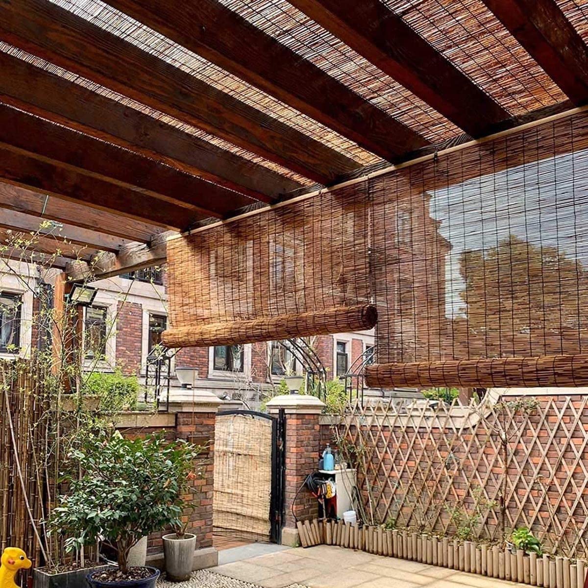 Bamboo Shades Patio Blinds 72" 64" 84" Bamboo Blinds Roll-Up Lifting Window Roman Shade(Size:48'' x 84''-(W x H)) WoodArtSupply