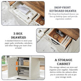 RedLemon 60" Farmhouse Desk with Hutch, Wood Home Office Executive Desk with Drawer, Charging Station, Keyboard Tray, File Drawer, Storage Cabinet, Rustic Writing Computer Desk (Antique White) RedLemon