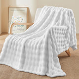NEWCOSPLAY Throw Blanket for Couch White Super Soft Flannel Fleece 3D Bubble Lightweight Bed Blanket All Season Use (White, Throw(50"x60")) NEWCOSPLAY