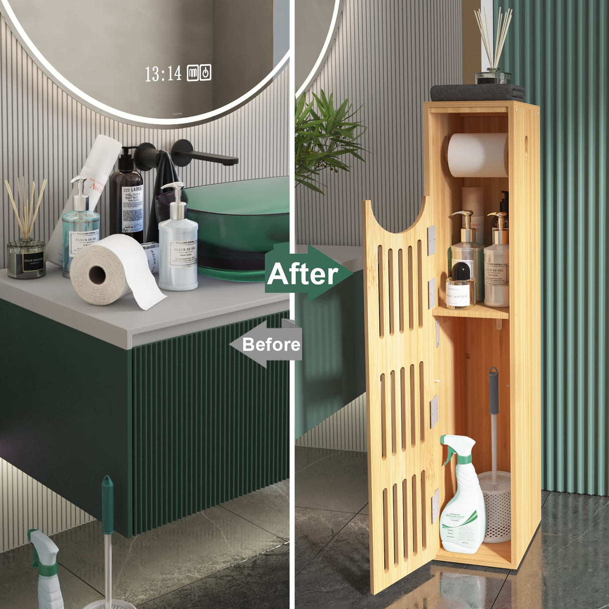 AmazerBath Toilet Paper Storage Cabinet Bamboo, Toilet Paper Holder with Storage for Small Spaces, Slim Bathroom Storage Cabinet, 33x7.3x6.5 Inches AmazerBath