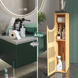 AmazerBath Toilet Paper Storage Cabinet Bamboo, Toilet Paper Holder with Storage for Small Spaces, Slim Bathroom Storage Cabinet, 33x7.3x6.5 Inches AmazerBath