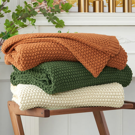 Chunky Cable Knit Throw Blanket Lightweight Burnt Orange 100% Organic Cotton Blanket for Sofa Couch Bed Baby Nursery, Rustic Shabby Chic Modern Farmhouse, 60” x 80” Give Laundering Bag Longhui bedding