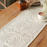 Artbloss Embroidered Table Runner Boho Farmhouse Dresser Scarf Macrame Rustic Lace Doily with Tassel for Kitchen Indoor Outdoor Fireplace (Beige, 14 x 56 Inches) Artbloss