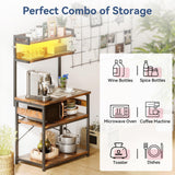 Casaottima Bakers Rack with Power Outlet & LED Lights, Coffee Bar with Storage 5-Tiers, Microwave Stand Kitchen Shelf 16.5 * 31.5 * 59 inches, Kitchen Coffee Rack, Rustic Brown Casaottima