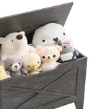 VECELO 30" Storage Chest with Lift Top Storage, Farmhouse Style Ottoman with Handwoven Wicker Cushion, Safety Hinges, Ideal for Entryway, Bedroom, Living Room, Coal Gray VECELO