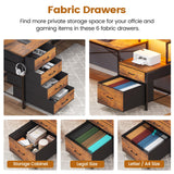 SEDETA L Shaped Desk with 6 Drawer, 108" Home Office Desk with File Drawer & Power Outlet, Corner Computer Desk with Monitor Shelf, Two Person Desk, Gaming Desk with Led Lights, Rustic Brown SEDETA