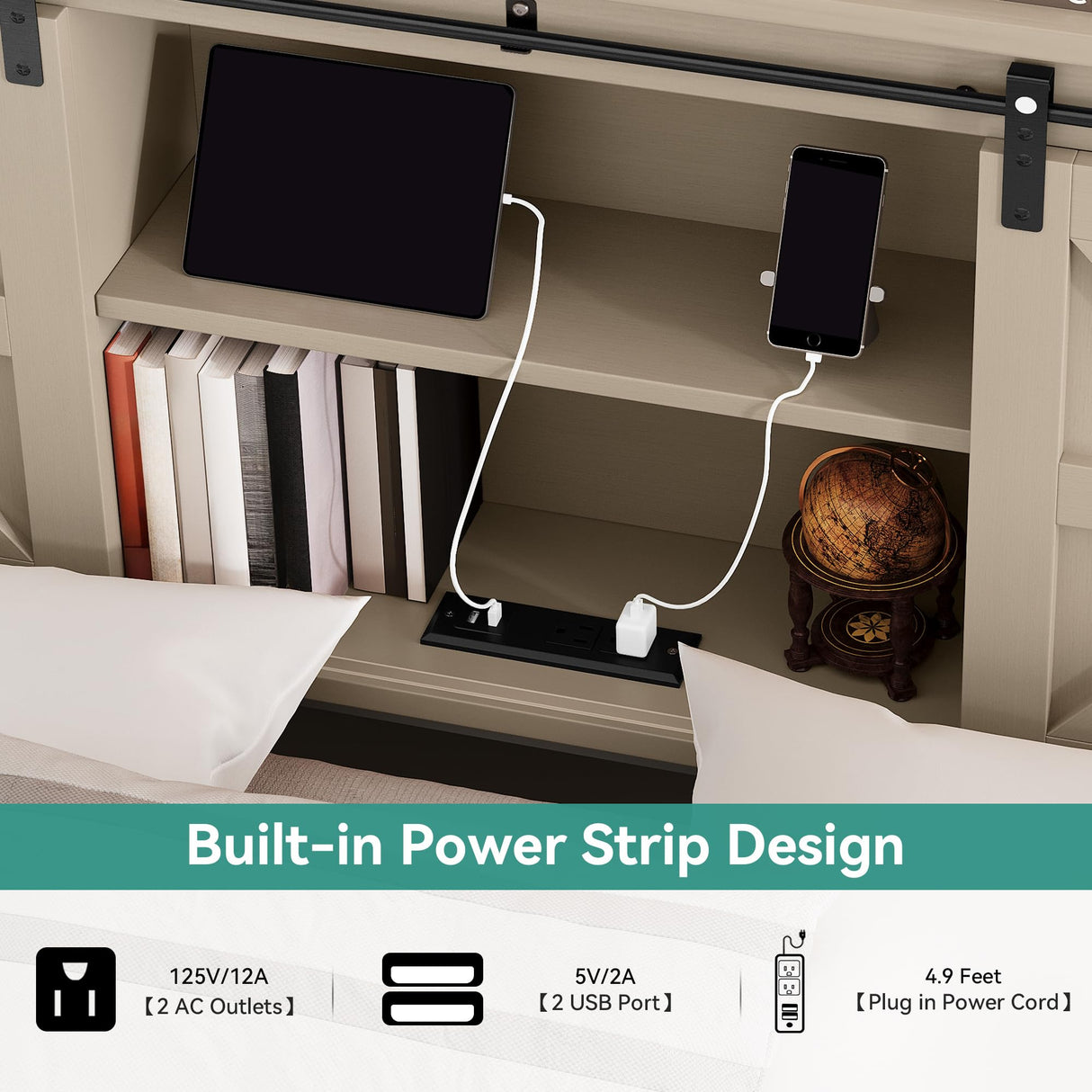 YITAHOME Farmhouse King Size Bed Frame with Headboard, Bookcase Storage Shelves, Sliding Barn Door, Charging Station, Rustic Wood Platform Bed, No Box Spring Needed, Oak YITAHOME