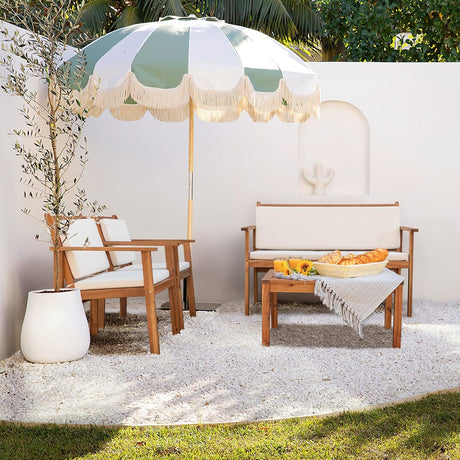 Devoko Patio Furniture 4 Piece Acacia Wood Outdoor Conversation Sofa Set with Table & Cushions Porch Chairs for Garden, Deck, Backyard, Natural Devoko