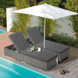 JOIVI Outdoor Patio Chaise Lounge Chairs Set of 2, PE Wicker Patio Pool Lounge Chairs Furniture Set of 2, Pool Lounger Gray Rattan Adjustable Backrest with Removable Dark Gray Cushion JOIVI