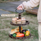 Mustry Rustic Wooden 2 Tiered Tray, Round Farmhouse Kitchen Table Decor Serving Tier Tray, Food Fruits Cupcake Display Coffee Bar Home Party Seasonal Decorations (Brown) mustry