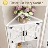 Maupvit 68" Tall Corner Cabinet with 4 Barn Doors & Adjustable Shelves, Farmhouse Bathroom Cabinet with Storage, Home Space Saver Corner Display Shelves for Living Room, Kitchen, Bathroom, White Maupvit