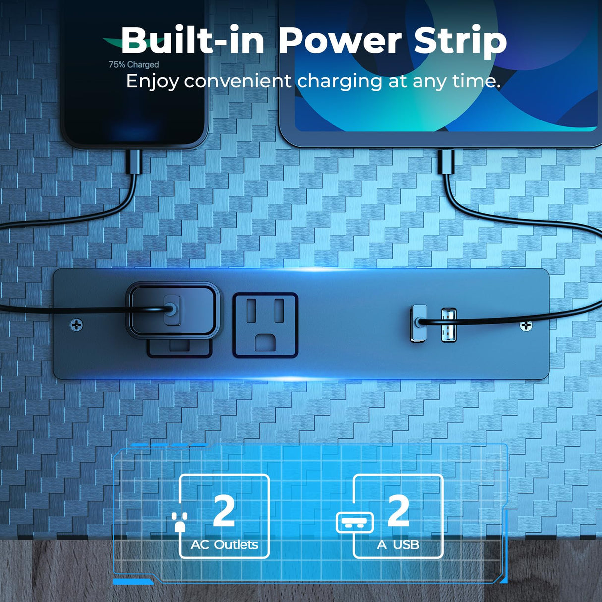 DOMICON Small Gaming Desk with LED Lights & Power Outlets, 55 Inch Computer Desk with Monitor Stand, PC Gaming Table with Carbon Fiber, Black DOMICON